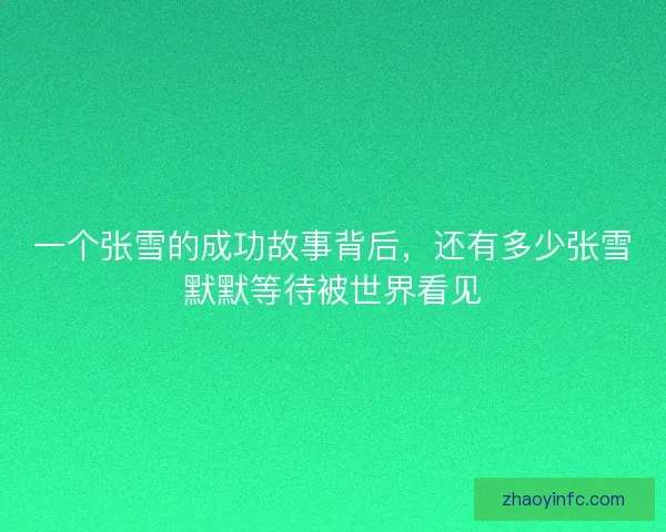 一个张雪的成功故事背后，还有多少张雪默默等待被世界看见